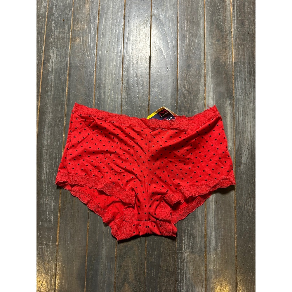 Maidenform Womens Red Heart Print Lace Trim Low Rise Boyshort Panties Size M